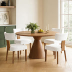 Mid Century Modern Dining Chairs Set of 4, Linen Fabric Upholstered Dining Chairs with Wood Legs, Farmhouse Kitchen Chair Armless, Comfy Side Chairs for Dining/Living Room/Kitchen, Cream