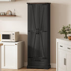 HOMCOM 71" Tall Kitchen Pantry, Farmhouse Storage Cabinet with Barn Doors, Drawer and Adjustable Shelves, Freestanding Food Pantry Cabinet for Kitchen, Dining Room, Black