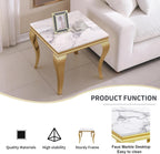 Marble End Table, Modern White Faux Marble Sofa Side Table with Gold Stainless Steel Legs, Luxury Sqaure Accent Side Table Bedside Table Nightstand for Living Room Bedroom Office