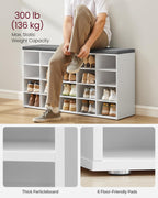 VASAGLE Custos Collection - Shoe Bench, Storage Bench with Padded Seat, Entryway Bench with 20 Compartments, for Bedroom, 12 x 47.2 x 24.7 Inches, Cloud White and Dove Gray ULHS045WB01