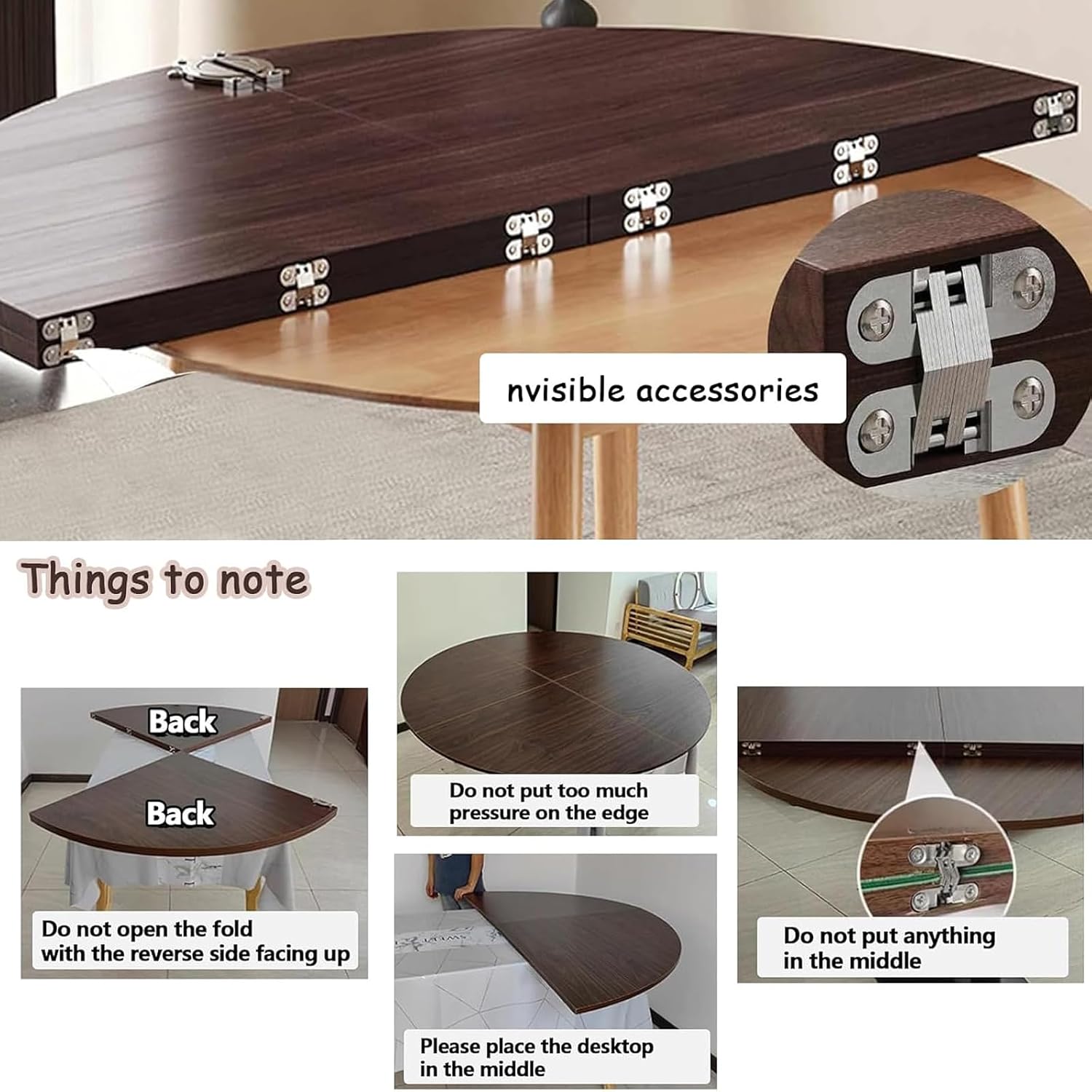 Folding Round Table Top Extender 60'' inch Wood Round Table Top No Legs Foldable Replace Desktop for Indoor Outdoor Patio Table Heavy-Duty Portable Table Extender Top (Walnut, 59in)