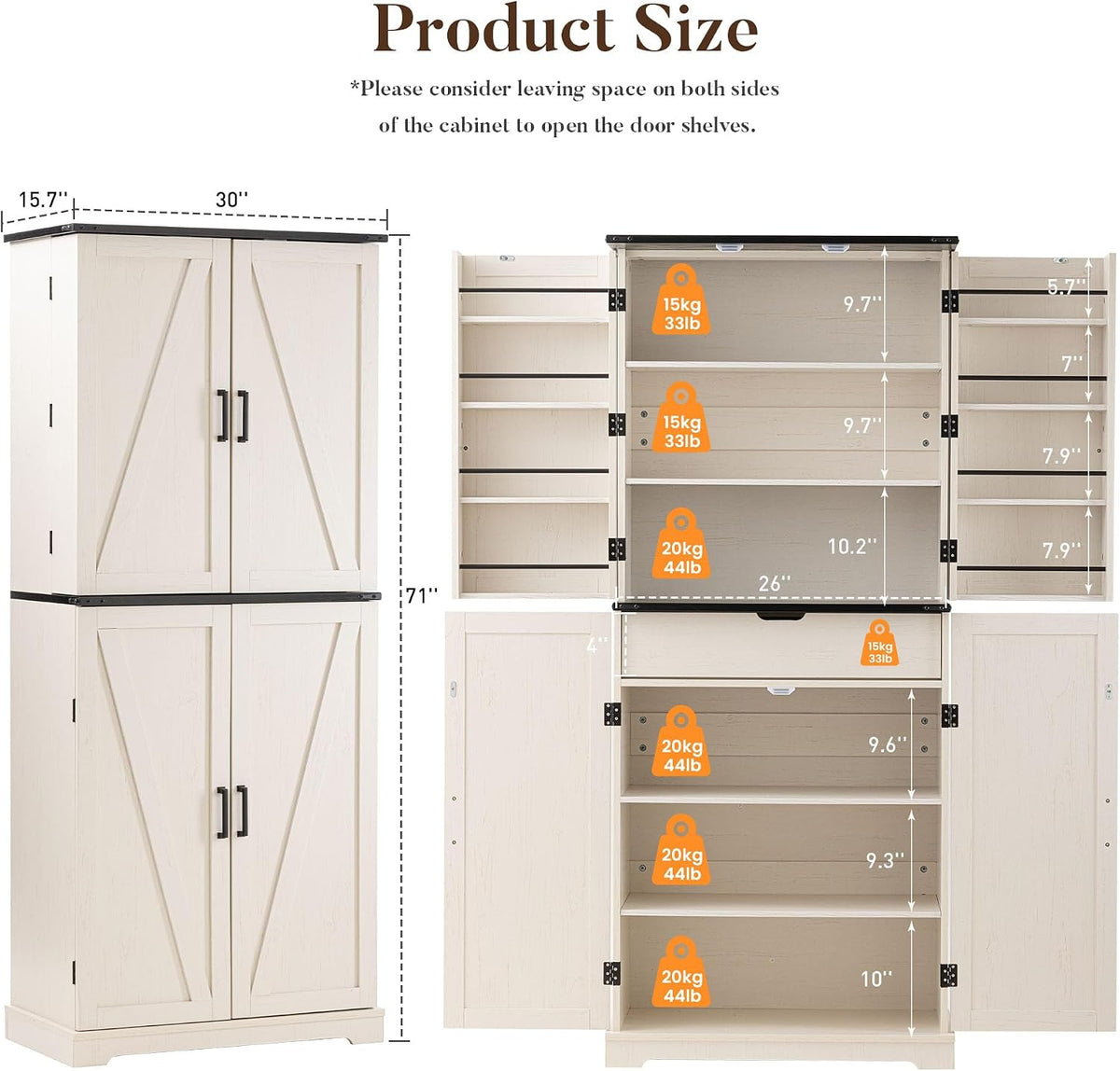HOMPUS 71" Tall Kitchen Pantry Cabinet with Doors and Drawer, Farmhouse Storage Cabinet with Adjustable Shelves, Freestanding Wood Cupboard for Kitchen, Dining Room, Living Room, Bathroom, Off-White