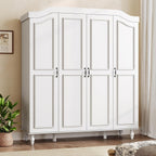 71" H Arched Armoire Wardrobe Closet with 4 Doors, Wooden, White | Large Capacity Wardrobe Cabinet with 2 Hanging Rods and 8 Shelves,Freestanding Armoire Storage Cabinet for Bedroom,Cloak Room