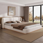 King Size Boucle Bed Frame, Soft Cloud Bed Frame with Upholstered Wingback Headboard and Solid Wooden Legs, Contemporary Aesthetic Platform Bed, No Box Spring Needed (White, King 1)
