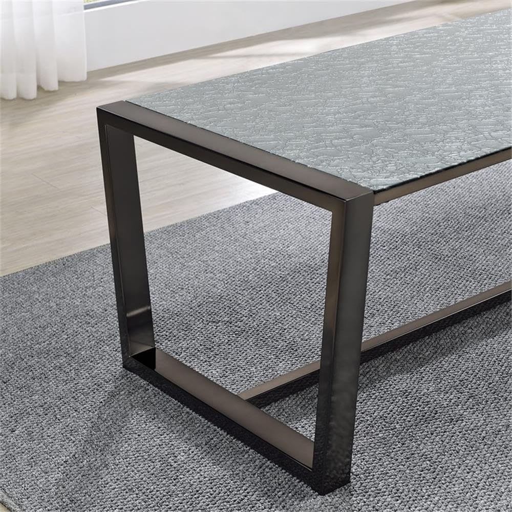 Pemberly Row Contemporary 3-Piece Coffee & End Table Set, Black Nickel Finish, Patterned Mirror Tops, Metal Sled Base with Cross Stretchers, Modern Style Living Room Furniture for Décor and Practical