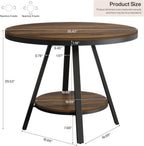 Tribesigns 2-Tier Industrial Round Dining Table, Small Kitchen Dinner Table for 2-4 People, 35-Inch Circle Wood Kitchen & Dining Room Furniture with Sturdy Metal Leg, Rustic Brown