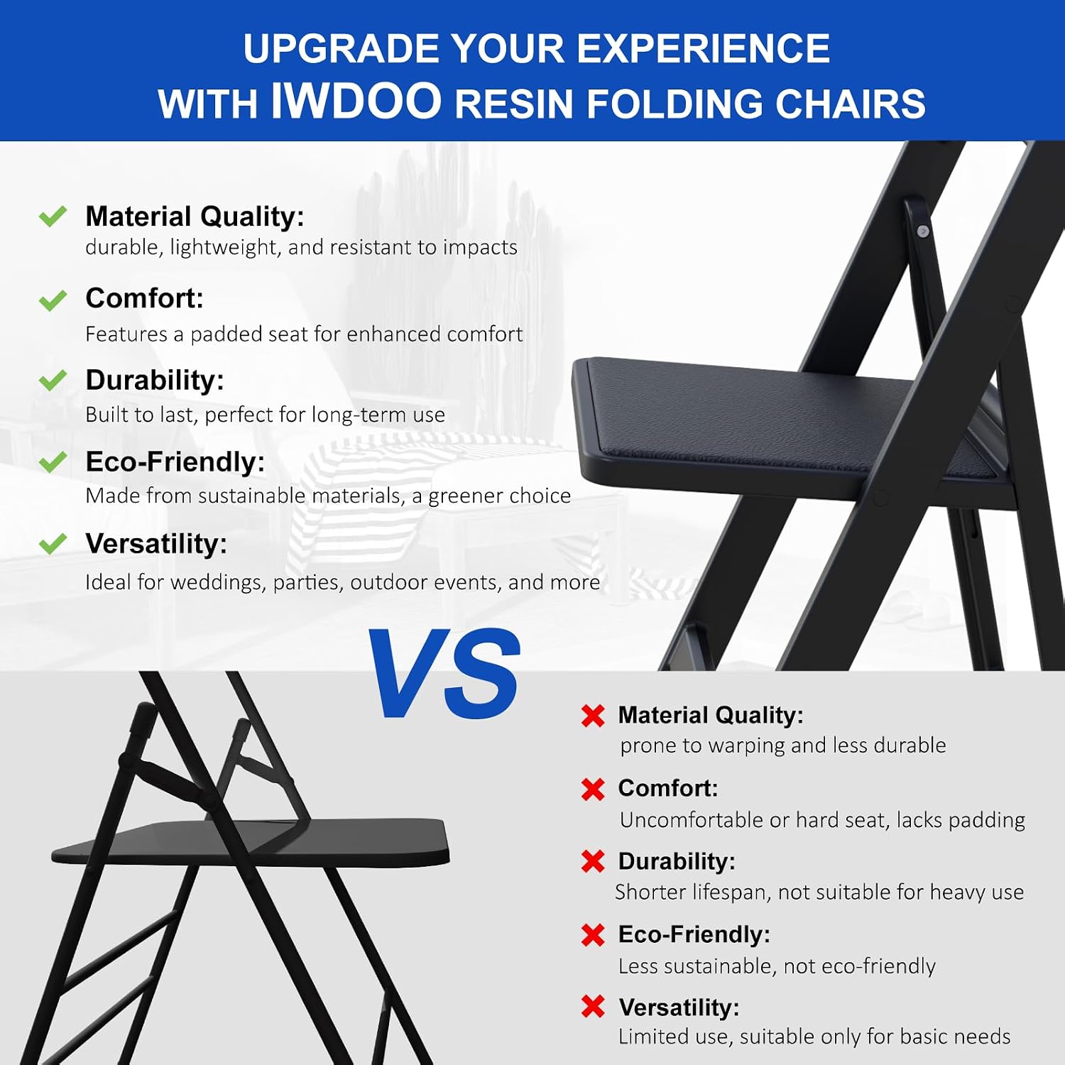 Resin Folding Chairs with Cushion for Wedding, Party, 4 Pack, 660lbs | Black Folding Chairs with Padded, Lightweight Plastic Chairs, Comfortable Foldable Chairs for Picnic, Events, Back to School