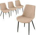 Dining Chairs Set of 4, Modern Upholstered Faux Leather Dining Room Chairs with Diamond Quilted Cushion, Sturdy Metal Legs, Easy Assembly (4 Chairs, Beige)