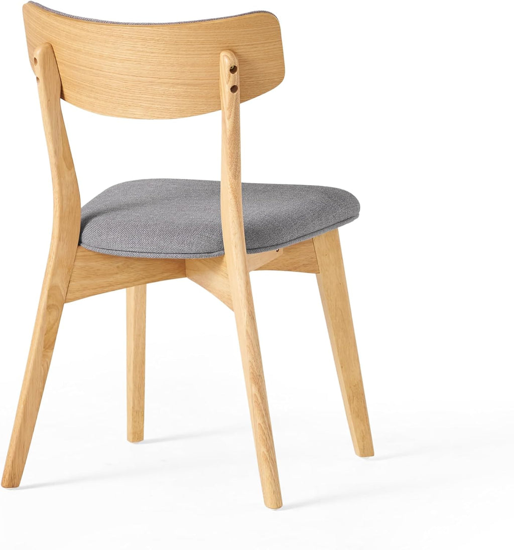 Dining Chairs Set of 2, Mid-Century Modern Upholstered Armless Chair w/Seat Cushion, Padded Backrest, Oak/Dark Grey