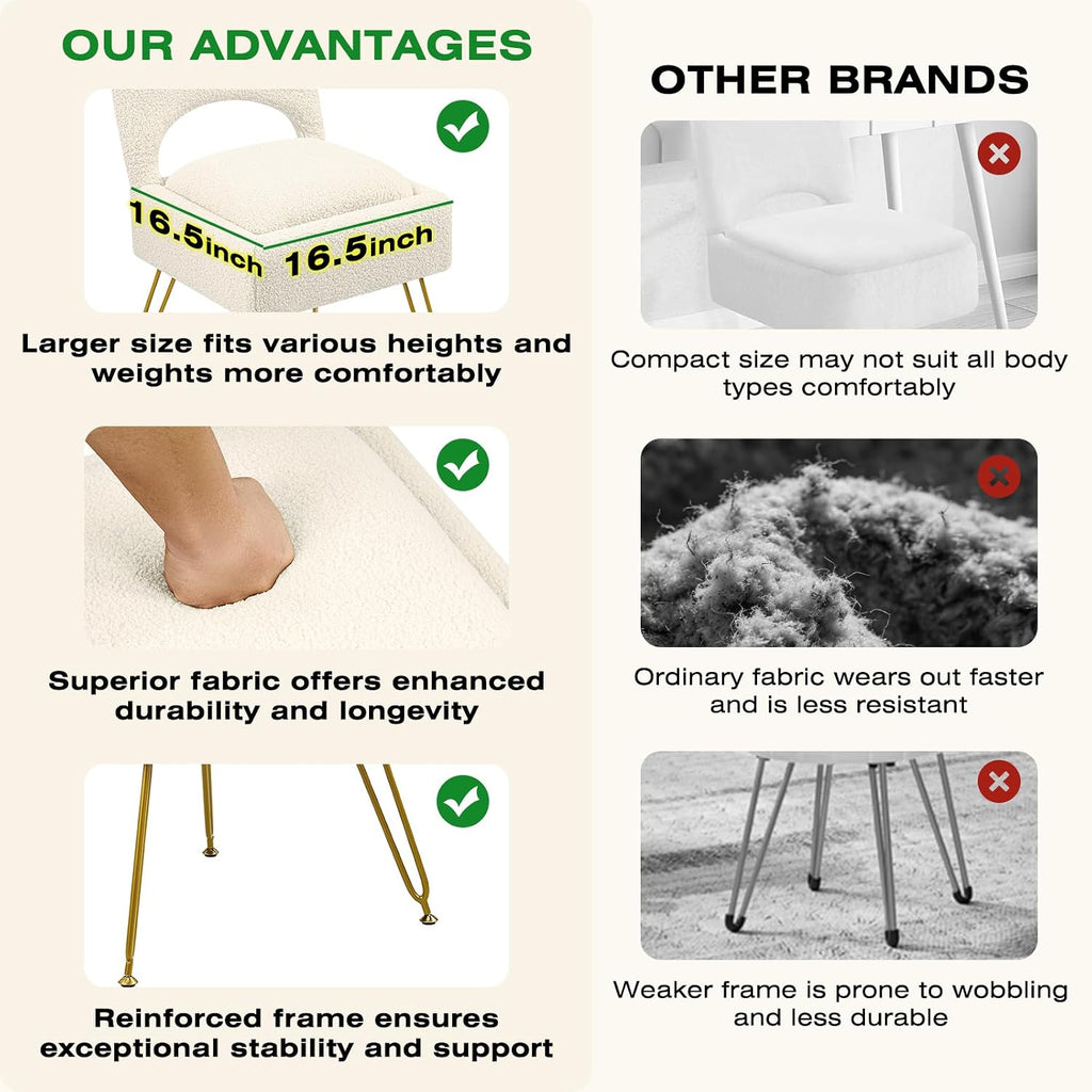 Vanity Stool with Storage & Folding Backrest, Cute White Faux Fur Makeup Stool Ottoman, Comfy Padded Chair for Bedroom, Adjustable Back & Plush Cushion Seat, 16.6" Wide 11L Storage Space