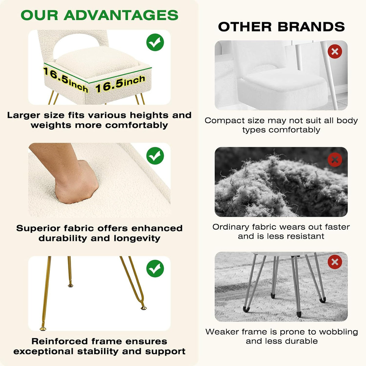Vanity Stool with Storage & Folding Backrest, Cute White Faux Fur Makeup Stool Ottoman, Comfy Padded Chair for Bedroom, Adjustable Back & Plush Cushion Seat, 16.6" Wide 11L Storage Space