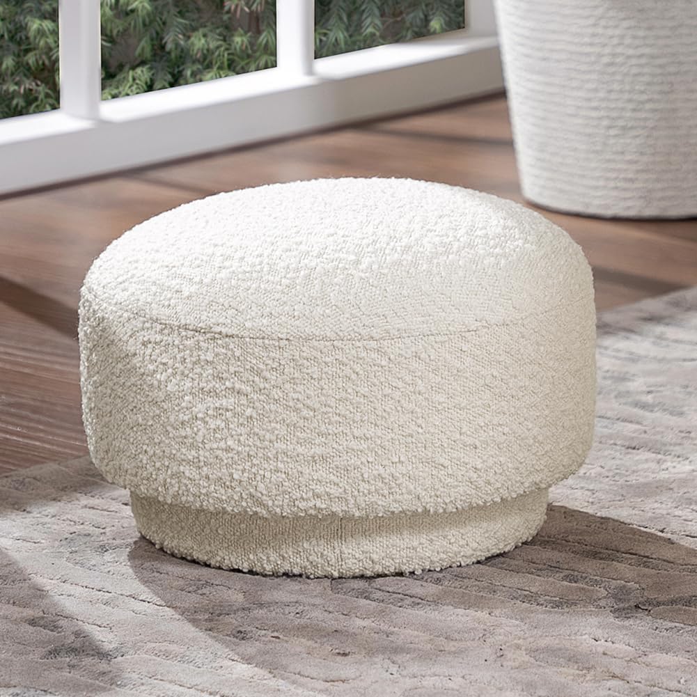 15" Small Foot Stool Ottoman Cute Foot Rest Round Mushroom Ottomans Modern Boucle Footstool Shoe Stool for Couch for Living Room Bedroom Entrance Beige