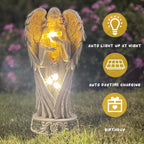 Angel Statue for Garden, Solar Angel for Cemetery Decorations, Unique Funeral Memorial Gifts, Praying Angel Cross Memorial Statue