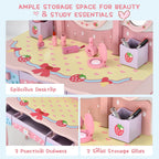 Costzon Kids Vanity Table & Chair Set, 2 in 1 Princess Makeup Dressing Table w/Detachable Top, Toddler Vanity w/Tri-fold Mirror, Drawers & Accessories, Vanity Set for Little Girls, Pink