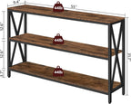 MAHANCRIS 55" Sofa Table, Industrial Console Table, 3-Tier Narrow Sofa Table with Storage Shelves, Foyer Table for Entryway, Hallway, Kitchen, Living Room and Bedroom, Rustic Brown CTHR80401