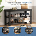 DUMOS Wooden Shoe Rack Bench with Storage, 3-Tier Bamboo Entryway Benches, Shoe Rack Holds Up to 286 lb Storage Organizer, 11.3 x 35.43 x 17.8 Inches, Suitable for Bedroom Living Room Balcony, Black