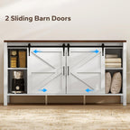 HOMCOM 59 Inch Farmhouse Sideboard Buffet Cabinet with Thick Top, Coffee Bar Cabinet with 2 Sliding Barn Doors, 4 Drawers and 2 Adjustable Shelves for Kitchen, Distressed White