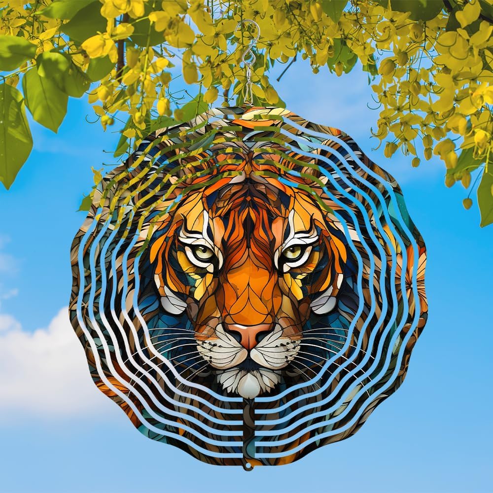 Metal Tiger Wind Spinner Gift for Boy Girl Kids Colorful Tiger Hanging Wind Spinner for Outdoor Garden Decor Animal Wind Sculptures for IndoorOutside Lawn Yard