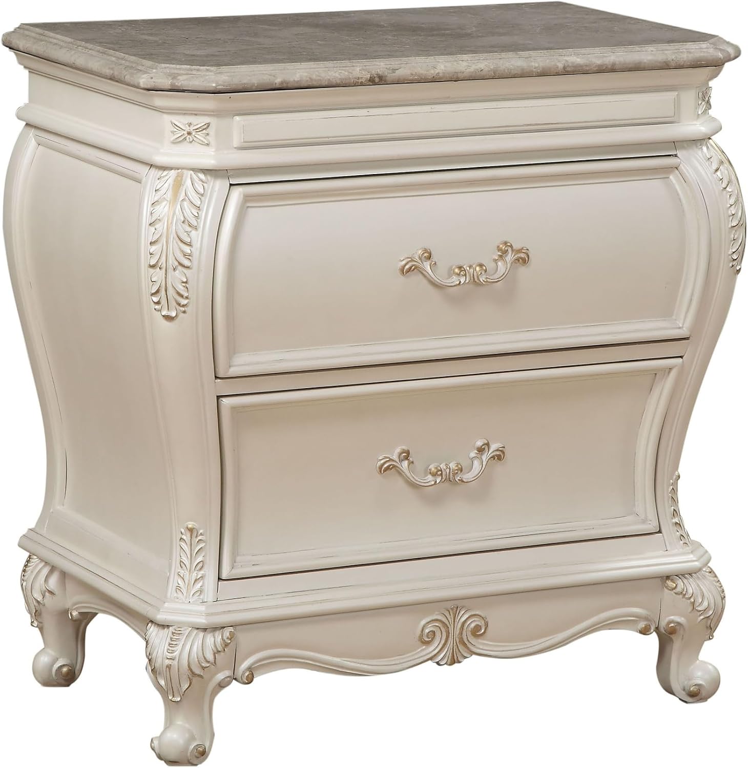 Pearl White 2-Drawer Nightstand with Legs,for Small Spaces