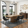 7 Piece Extendable Dining Table Set for 6, 63-79 Inch Brown Kitchen Table Set with 6 Black PU Leather Chairs，Farmhouse Wood Expandable Storage Cabinet Dining Room Table Set 6 for Kitchen Dining