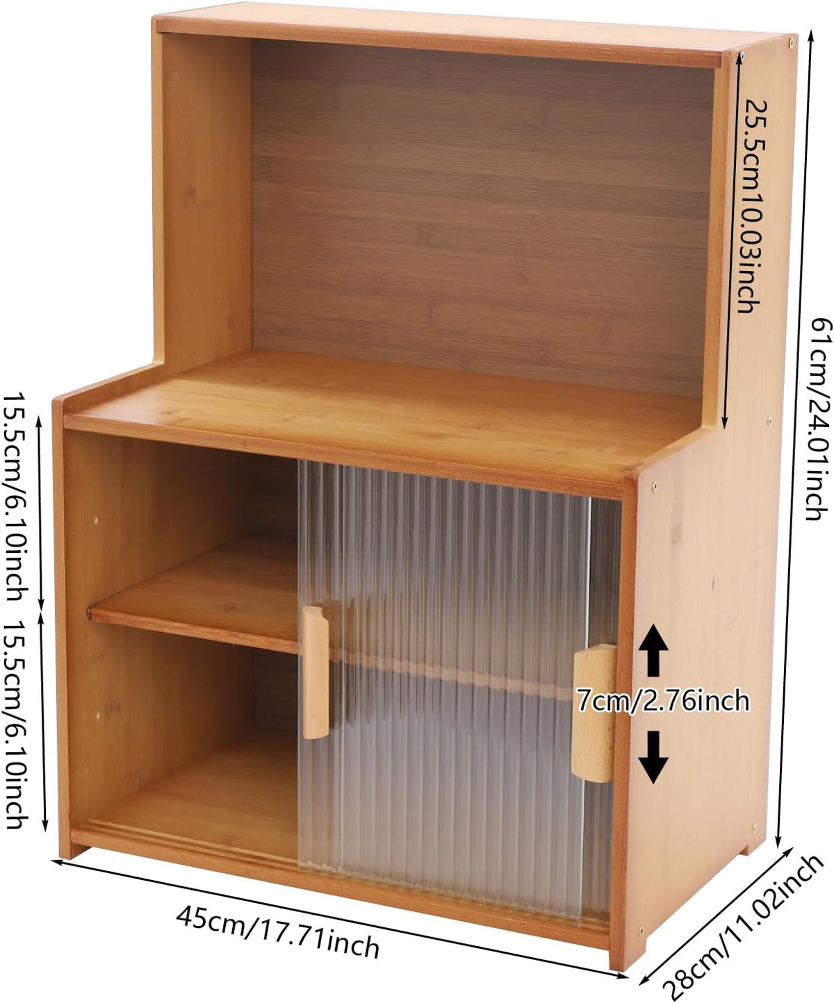 Kitchen Storage Cabinet with Sliding Doors, Bamboo Kitchen Pantry Sideboard, Adjustable Shelf Height, Semi-Clear Glass, for Spice Jars, Kitchen Utensils, Cups, Props, 17.7"x11"x24" (Tawny)