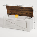47.2" Wooden Storage Bench with 2 Safety Hinges, Flip Top Storage Trunk, 300lbs Load Capacity, Blanket Organizer Bench for Entryway Hallway Bedroom Living Room, White Walnut