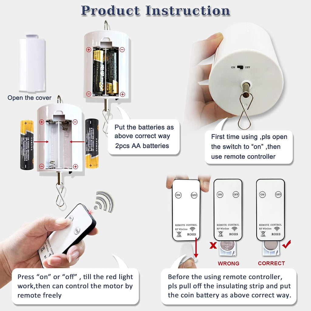 FONMY Hanging Display Motor 10 RPM Low Speed with Remote for Wind Spinner Ornament Hanging Decor Baby Crib Mobile Battery Operated Motor