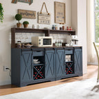 Wnutrees Farmhouse Coffee Bar Cabinet with Charging Station and USB Ports,Sliding Barn Door,39" Kitchen Hutch Sideboard Buffet Storage Cabinet,Fits Kitchen Dining Living Room, Blue
