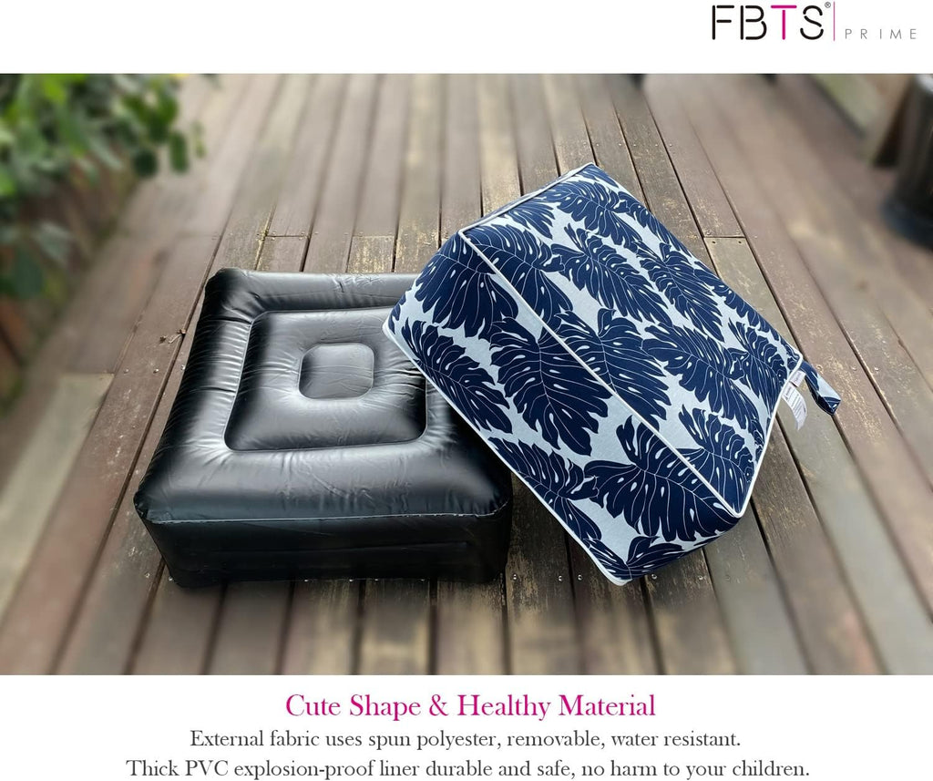 Outdoor Inflatable Footstool Ottomans Navy Leaves Square 23x9 Inch Patio Foot Stools and Ottomans Portable Footstool