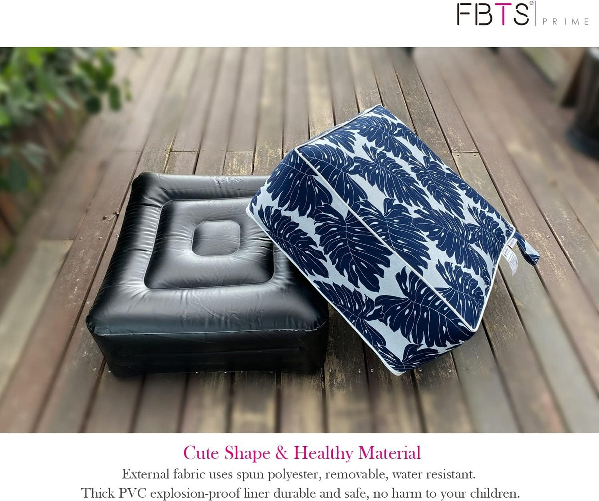 Outdoor Inflatable Footstool Ottomans Navy Leaves Square 23x9 Inch Patio Foot Stools and Ottomans Portable Footstool