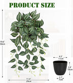 DILATATA Fake Plants Artificial Potted Plants 20 Inch Faux Peperomia Ivy Vine Plant Hanging Plant for Home Office Desk Shelf Indoor Outdoor Decor