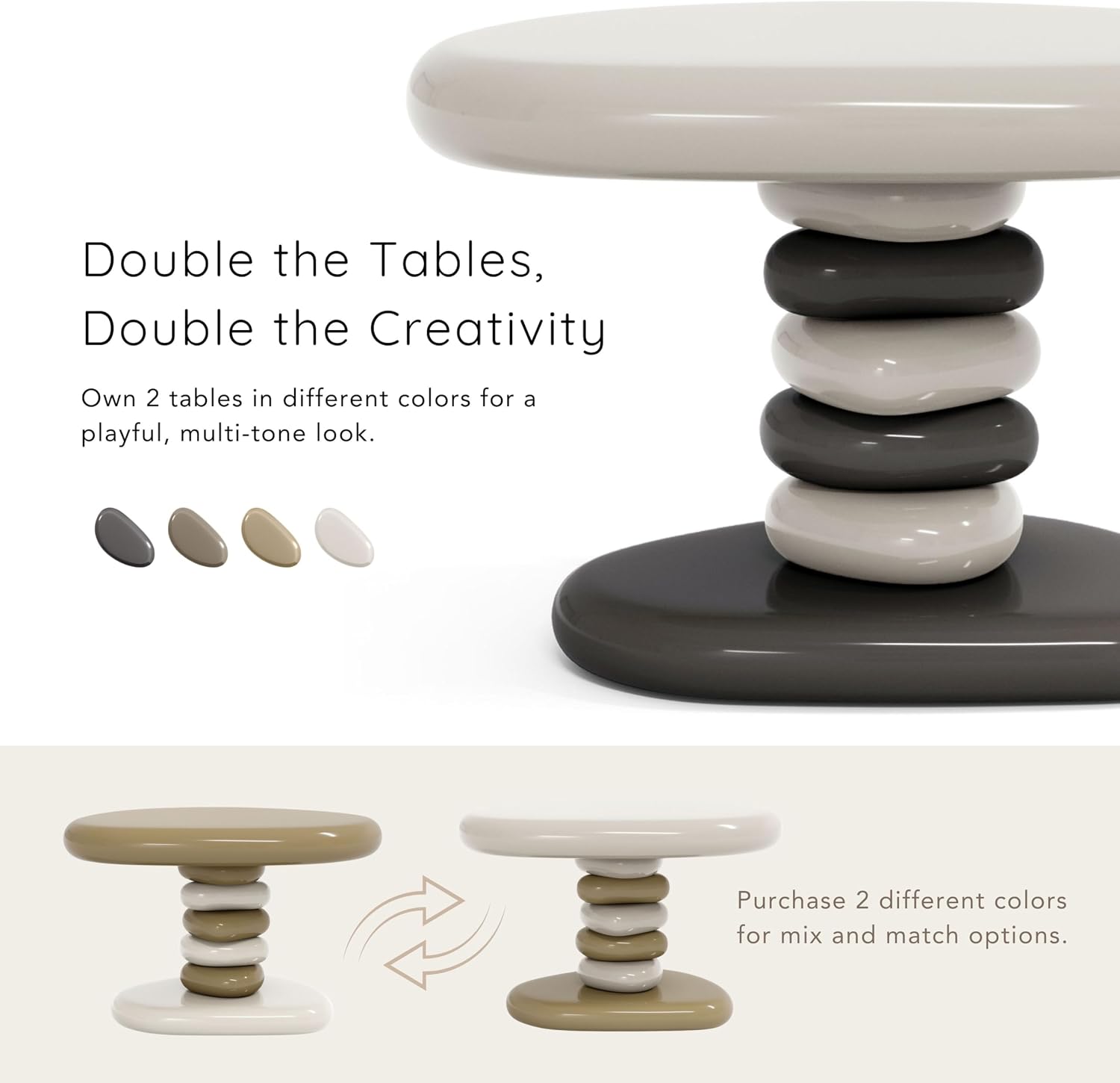 24/7 Shop at Home Kavren Modern 22-inch Oval Glossy Pedestal End Table, Stone Shape Living Room Furniture for Small Space, Ivory