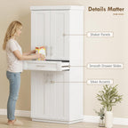 HOMCOM 72" Kitchen Pantry Cabinet Freestanding Storage Cabinet White | 4 Doors, Drawer, 3 Adjustable Shelves, for Dining Room