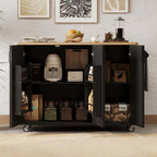 Kitchen Island with Drop Leaf with Drop Leaf Height-Adjustable Shelves, Rolling Island Cart for Kitchen with Wheels Towel Rack， for Kitchen, Dining Room, Black