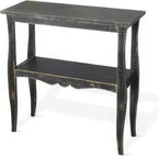 Benzara Rena Side End Table with Scallop Trim- 28 Inch Rustic Black Mahogany