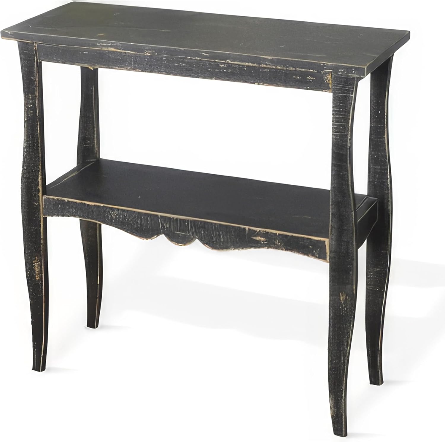 Benzara Rena Side End Table with Scallop Trim- 28 Inch Rustic Black Mahogany