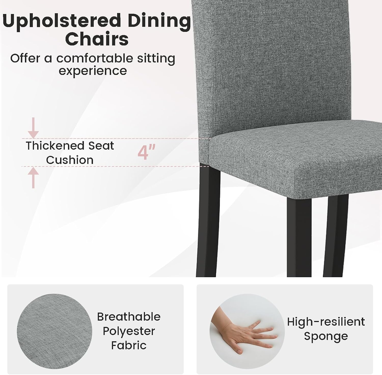 Giantex Upholstered Dining Chairs Set of 4, Mid-Century Modern Fabric Parson Chair w/Rubber Wood Legs, Thick Padded Seat, High Back, Armless Kitchen Side Chairs for Living Dining Room Restaurant
