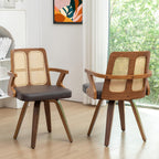 Walnut Dining Chairs - Swivel Rattan Dining Chairs with Bentwood Frame with Ergonomic Cane Back, Curved Arms, MCM Dining Chairs for Kitchen/Restaurant/Living Room/Conference (Walnut Brown, Set of 2)