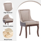 Farmhouse Dining Chairs Set of 2, Upholstered Fabric Dining Room Accent Chairs with Wood Legs & Bronze Nailhead, High Wingback Kitchen Chairs for Living Room Hotel Apartment, Beige Patterned