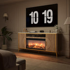 Fluted Fireplace TV Stand Up to 80" TVs, Modern Entertainment Center with 30" Electric Fireplace, Luxury Media Console with Adjustable Shelves for Living Room, Nature Oak