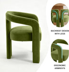Modern Velvet Dining Chairs Set of 1, Mid Century Modern Upholstered Accent Chair with Curved Backrest and Armrests, Round Thick Cushion Kitchen Chair with Metal Legs (1pcs Velvet Green)