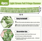4 Pack 10 Feet Light Green Foil Fringe Garland Metallic Tinsel Streamers Banner Wall Hanging Curtain Backdrop for Parade Floats, Wedding, Graduate, Mother's Day, Birthday Party Decoration