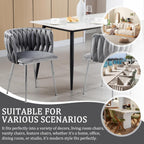 Modern Velvet Dining Chairs Set, Upholstered Dining Chair with Woven Back and Silver Metal Legs, Modern Armchair for Living Room/Kitchen/Bedroom (Gray, 2pcs)