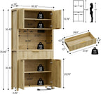 Lulive 71" Fluted Pantry Cabinet with Charging Station, Natrual | Adjustable Shelves, Open Countertop, Drawer, Spacious Kitchen Storage