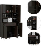 Kitchen Pantry Cabinet, Two Open Shelves, One Drawer, Multiple Cabinets, Black