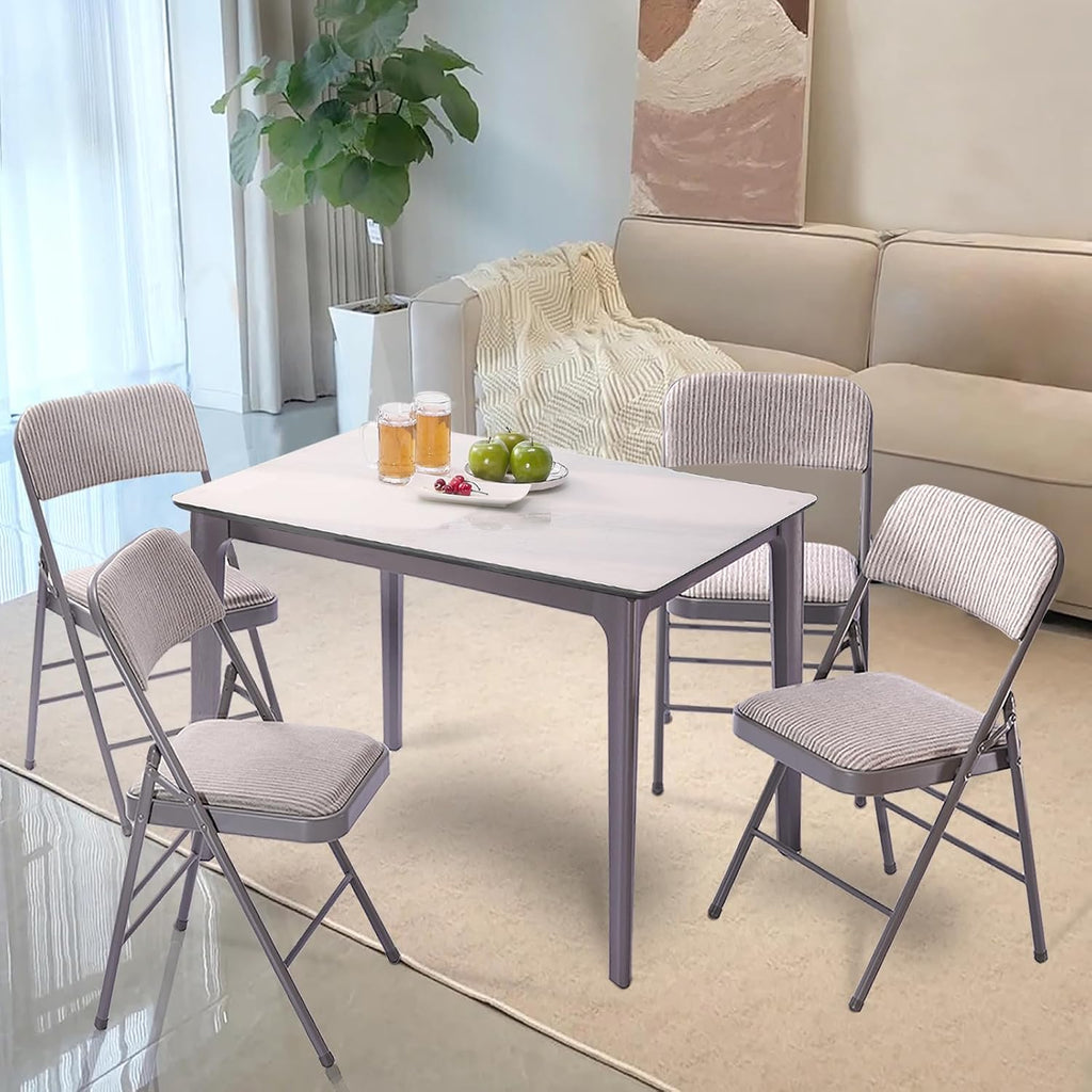 4 Pack Folding Chairs with PU Padded Cushion and Back, Commercial Grade Metal Chairs with Comfortable PU Leather Cushion for Home and Office, for Indoor and Outdoor Events (4, White-Fabric)