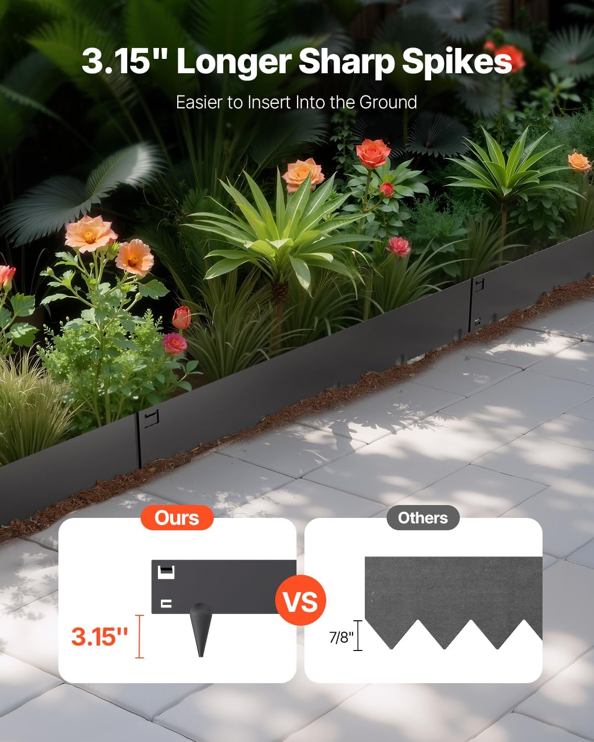 VEVOR Steel Landscape Edging, 5 Packs 39 x 5 in Rust-Resistant Metal Landscape Edging, Bendable Garden Edging Border, Heavy Duty Lawn Edging, Easy-to-Install, Flower Bed Yard Pathway Divider Black