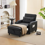 VINGLI Convertible Sleeper Chair Bed, Pull Out Sofa Couch for Living Room | Black 3-in-1 Sofa Bed, Faux Leather Recliner with Adjustable Back, USB Port, Cup Holder, Side Pocket for Small Space, Office