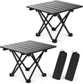 2 Pack Camping Table Foldable, Portable Folding Beach Table, Black-S | Ultralight, Metal, with Carry Bag, Small for Outdoor Travel & Picnic, BBQ, Cooking, Festival, Boat, Home Use