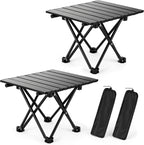 2 Pack Camping Table Foldable, Portable Folding Beach Table, Black-S | Ultralight, Metal, with Carry Bag, Small for Outdoor Travel & Picnic, BBQ, Cooking, Festival, Boat, Home Use